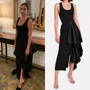 SOLACE LONDON Naya Satin Side Asymmetric Ruffle Maxi Dress Black Sz XS